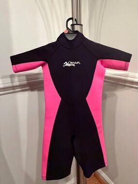 Kids Shorty Rashguard Swimsuit — Black & Pink